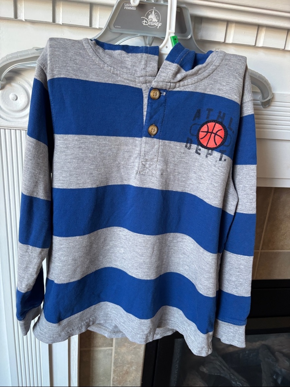 Kids' Athletic Stripe Long-Henley Hoodie Shirt - Blue & Gray Size 5T